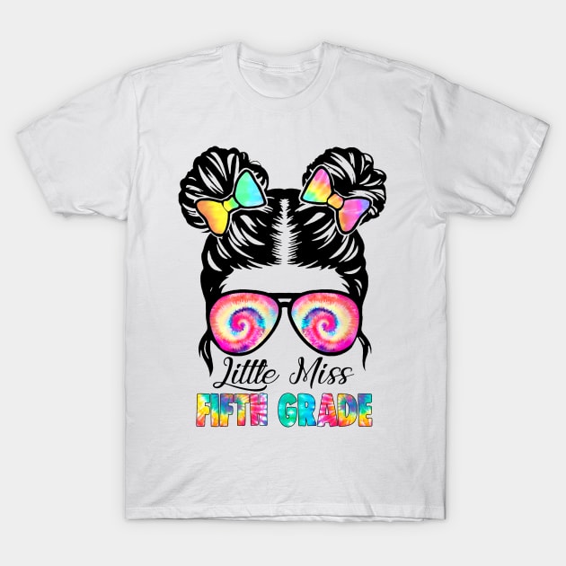 Little Miss Fifth Grade Messy Bun Girl Back To School T-Shirt by Gearlds Leonia